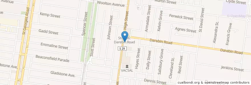 Mapa de ubicacion de Northcote Baptist Church en オーストラリア, ビクトリア, City Of Darebin.