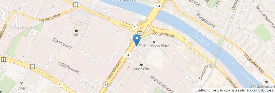 Mapa de ubicacion de Brooklyn Burgermeister en Zwitserland, Zürich, Bezirk Zürich, Zürich.