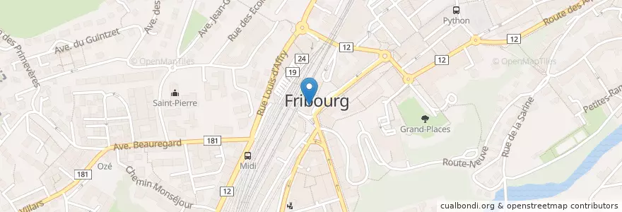 Mapa de ubicacion de Benu en Suiza, Friburgo, District De La Sarine, Fribourg - Freiburg.