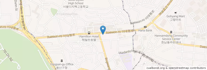 Mapa de ubicacion de 용산경찰서 en Corea Del Sud, Seul, 용산구, 이태원1동.