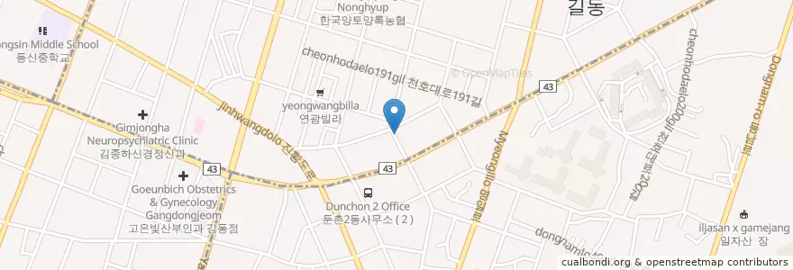 Mapa de ubicacion de 강동경찰서 en 韩国/南韓, 首尔, 江東區, 둔촌동, 둔촌2동.