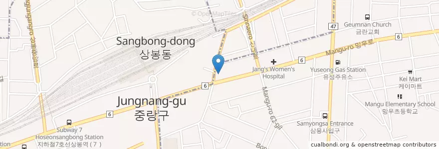 Mapa de ubicacion de 중랑경찰서 en کره جنوبی, سئول, 중랑구, 망우본동.