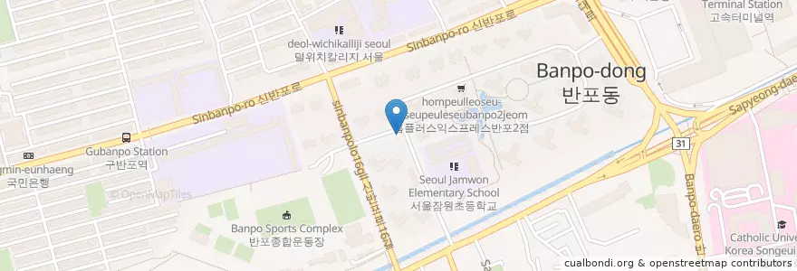 Mapa de ubicacion de 방배경찰서 en Coreia Do Sul, Seul, 서초구, 반포동, 반포2동.