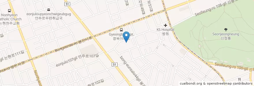 Mapa de ubicacion de 강남경찰서 역삼지구대 en Corée Du Sud, Séoul, 강남구, 역삼동, 역삼1동.