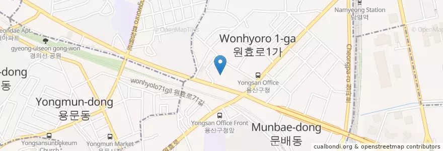 Mapa de ubicacion de 용산경찰서 en Corée Du Sud, Séoul, 용산구, 원효로1동.