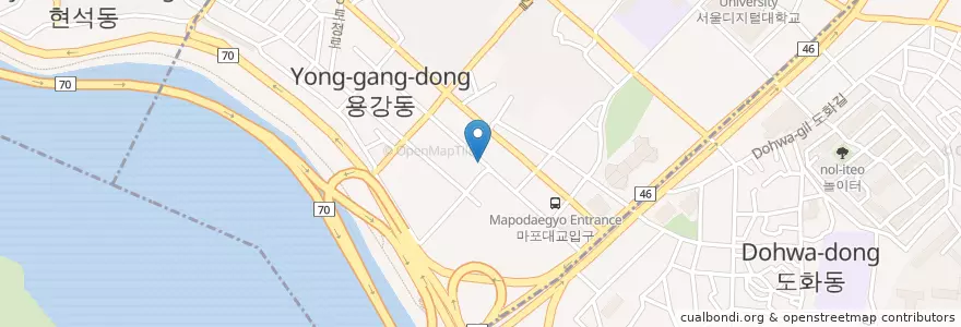 Mapa de ubicacion de 마포경찰서 en Güney Kore, Seul, 마포구, 용강동.