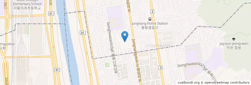 Mapa de ubicacion de 중랑경찰서자율방범대 en كوريا الجنوبية, سول, 중랑구, 중화2동, 묵2동.