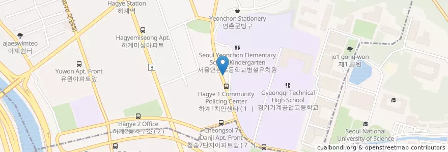 Mapa de ubicacion de 하계1치안센터 en Güney Kore, Seul, 노원구, 하계1동.