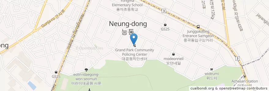 Mapa de ubicacion de 대공원치안센터 en كوريا الجنوبية, سول, 광진구, 능동.