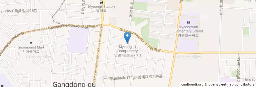 Mapa de ubicacion de 명일1치안센터 en کره جنوبی, سئول, 강동구, 명일동, 명일1동.