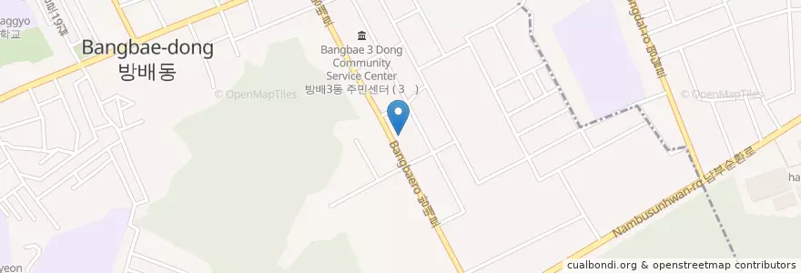 Mapa de ubicacion de 방배3치안센터 en 대한민국, 서울, 서초구, 방배3동, 방배동.