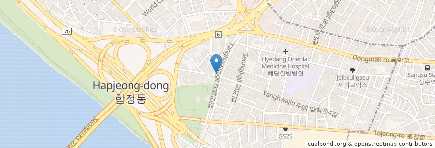 Mapa de ubicacion de 합정치안센터 en Corée Du Sud, Séoul, 마포구, 합정동.