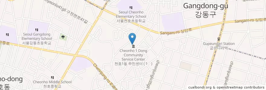 Mapa de ubicacion de 천호1치안센터 en Coreia Do Sul, Seul, 강동구, 천호동, 천호1동.