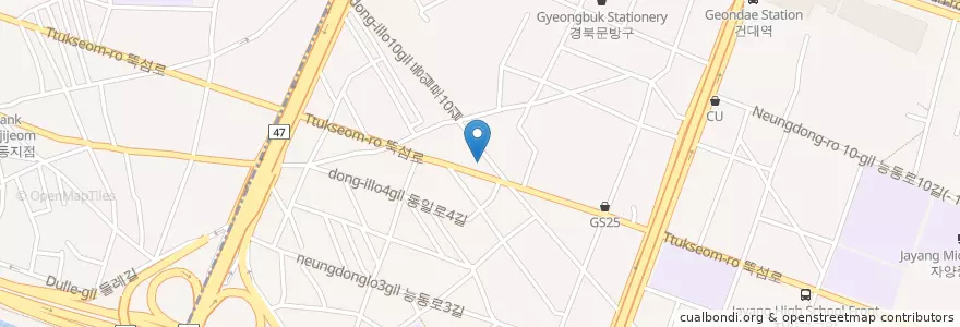 Mapa de ubicacion de 뚝섬한강치안센터 en كوريا الجنوبية, سول, 광진구, 자양4동.