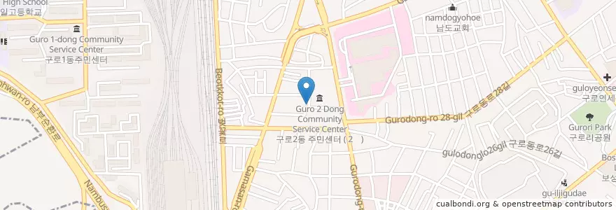 Mapa de ubicacion de 구로2동치안센터 en Güney Kore, Seul, 구로구, 구로2동.
