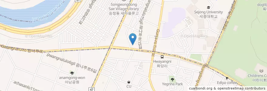 Mapa de ubicacion de 군자치안센터 en Corea Del Sud, Seul, 광진구, 군자동.