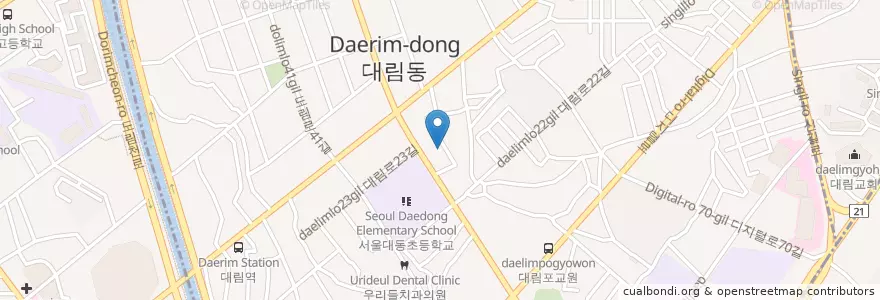 Mapa de ubicacion de 대림치안센터 en Güney Kore, Seul, 영등포구, 대림1동.