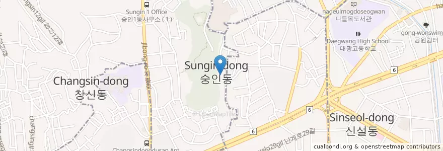 Mapa de ubicacion de 동묘치안센터 en Corée Du Sud, Séoul, 숭인1동.