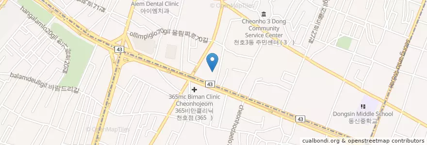 Mapa de ubicacion de 천호3치안센터 en Coreia Do Sul, Seul, 강동구, 천호동, 천호3동.