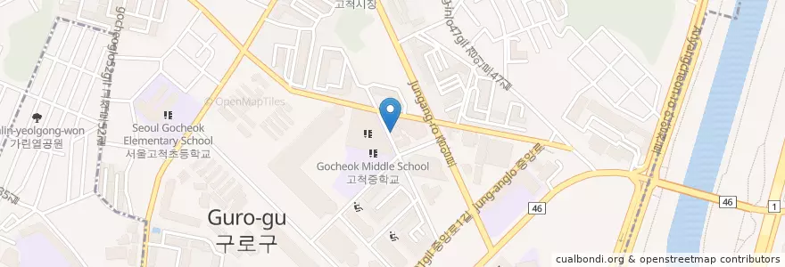 Mapa de ubicacion de 고척2치안센터 en 大韓民国, ソウル, 九老区, 고척1동.