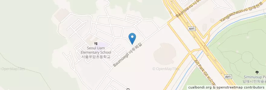 Mapa de ubicacion de 우면치안센터 en 大韓民国, ソウル, 瑞草区, 양재1동, 양재동.