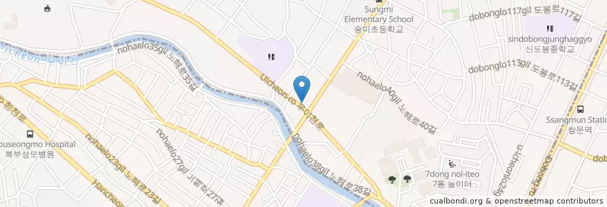 Mapa de ubicacion de 쌍문3치안센타 en Corée Du Sud, Séoul, 도봉구, 쌍문1동.