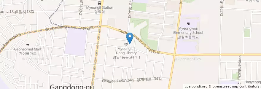 Mapa de ubicacion de 명일1치안센터 en Республика Корея, Сеул, 강동구, 명일동, 명일1동.