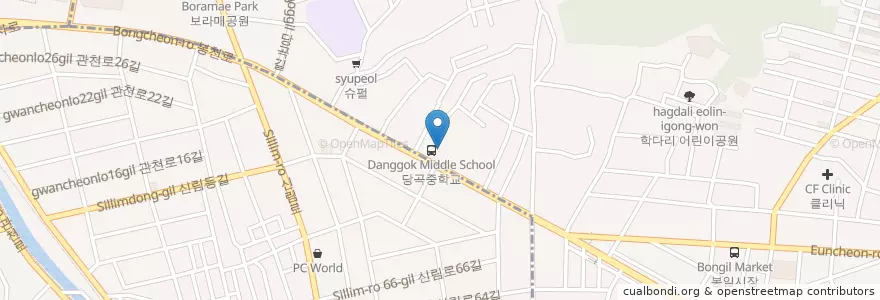 Mapa de ubicacion de 봉천1치안센터 en Corea Del Sud, Seul, 보라매동.