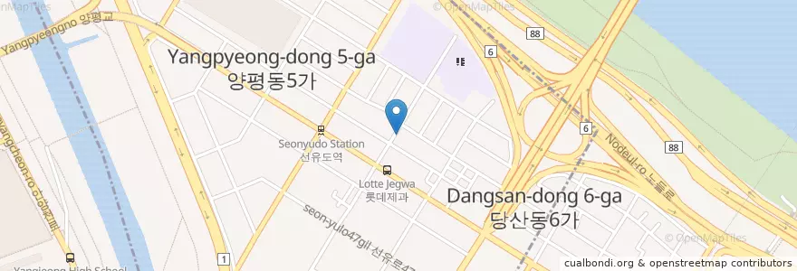 Mapa de ubicacion de 양평2치안센터 en Südkorea, Seoul, 영등포구, 당산2동, 양평동.