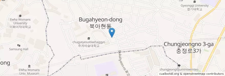 Mapa de ubicacion de 북아현치안센터 en Güney Kore, Seul, 서대문구, 충현동.