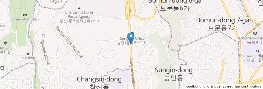 Mapa de ubicacion de 숭인1치안센터 en Güney Kore, Seul, 숭인1동.