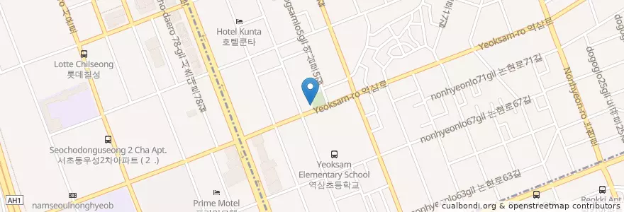 Mapa de ubicacion de 역서치안센타 en کره جنوبی, سئول, 강남구, 서초구, 역삼동, 역삼1동.