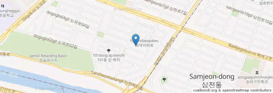 Mapa de ubicacion de 서울특별시지방경찰청 en 韩国/南韓, 首尔, 松坡區, 잠실본동.