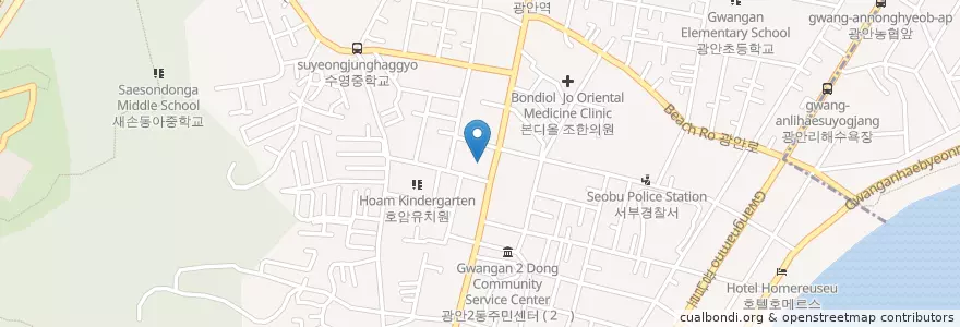 Mapa de ubicacion de 광안4치안센터 en Coreia Do Sul, Busan, 수영구, 광안동.