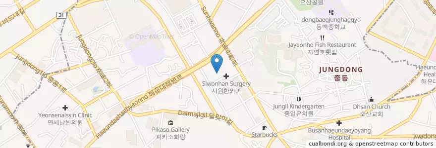 Mapa de ubicacion de 중1치안센터 en Corea Del Sud, Busan, 해운대구, 중동.