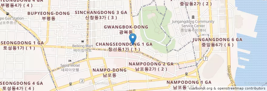 Mapa de ubicacion de 창선치안센터 en Güney Kore, Busan, 중구, 광복동.