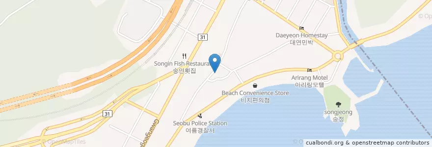 Mapa de ubicacion de 송정치안센터 en Güney Kore, Busan, 해운대구, 송정동.
