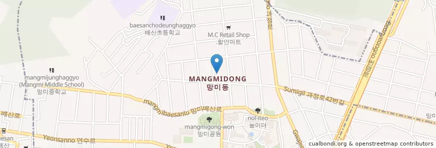 Mapa de ubicacion de 망미2치안센터 en Korea Selatan, 부산, 수영구, 연제구, 망미동.