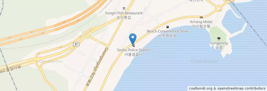Mapa de ubicacion de 여름경찰서 en Coreia Do Sul, Busan, 해운대구, 송정동.