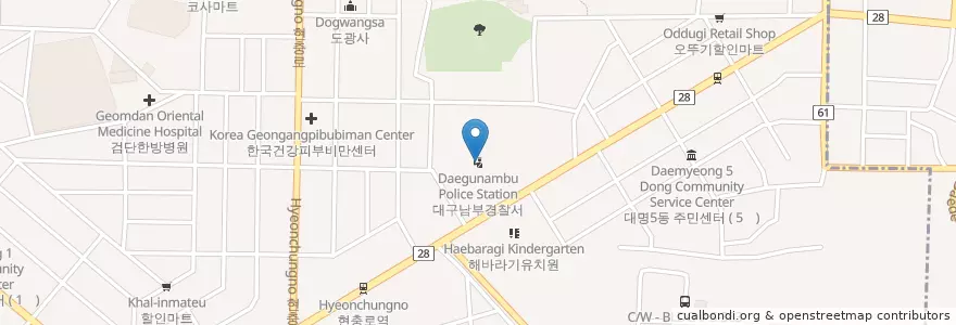 Mapa de ubicacion de 대구남부경찰서 en Corea Del Sud, Daegu, 남구, 대명동.