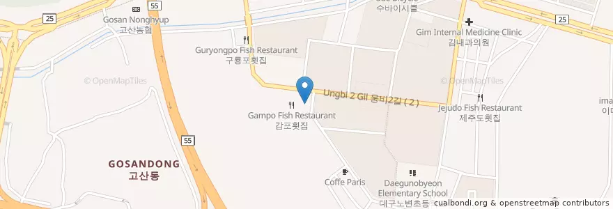 Mapa de ubicacion de 고산2동치안센타 en Corea Del Sud, Daegu, 수성구, 고산동.