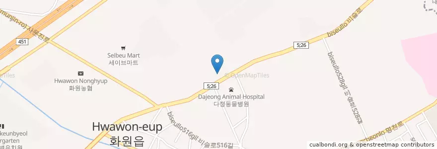 Mapa de ubicacion de 화원치안센터 en Güney Kore, Daegu, 달성군, 화원읍.