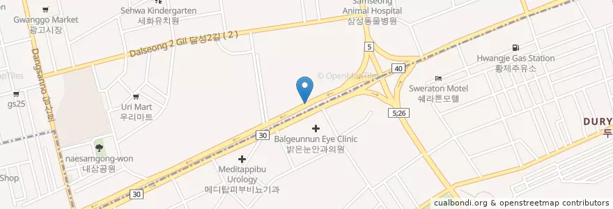 Mapa de ubicacion de 내당4동치안센터 en Güney Kore, Daegu, 서구, 달서구.