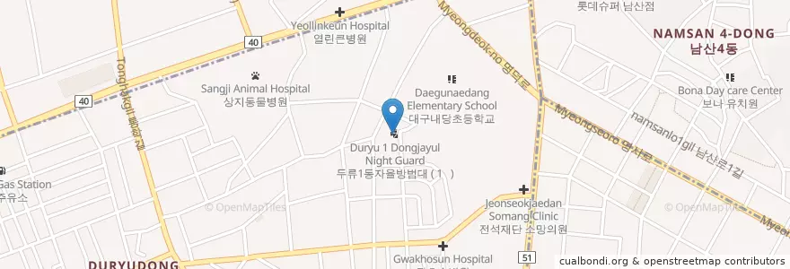 Mapa de ubicacion de 두류1동자율방범대 en Республика Корея, Тэгу, 달서구, 두류동.