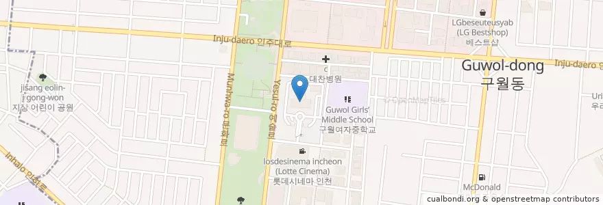 Mapa de ubicacion de 인천지방경찰청 en 대한민국, 인천, 남동구, 구월동.