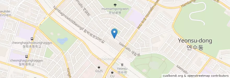 Mapa de ubicacion de 연수일파출소자율방범대 en كوريا الجنوبية, إنتشون, 연수구, 연수동.