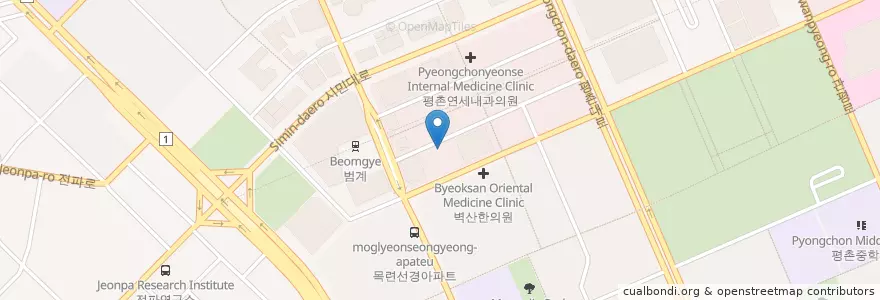 Mapa de ubicacion de 안양경찰서 en کره جنوبی, گیونگی-دو, 안양시, 동안구, 호계동.