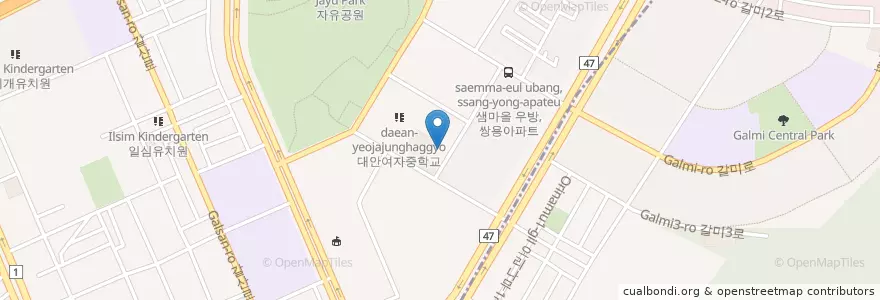 Mapa de ubicacion de 갈산지구대 en 대한민국, 경기도, 안양시, 동안구.