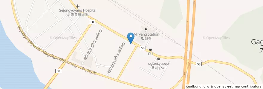 Mapa de ubicacion de 역전파출소 en Corea Del Sur, Gyeongsang Del Sur, 밀양시.
