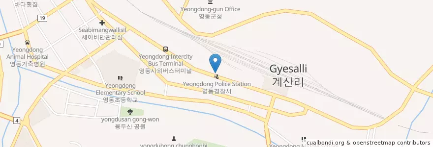 Mapa de ubicacion de 영동경찰서 en Güney Kore, 충청북도, 영동군.